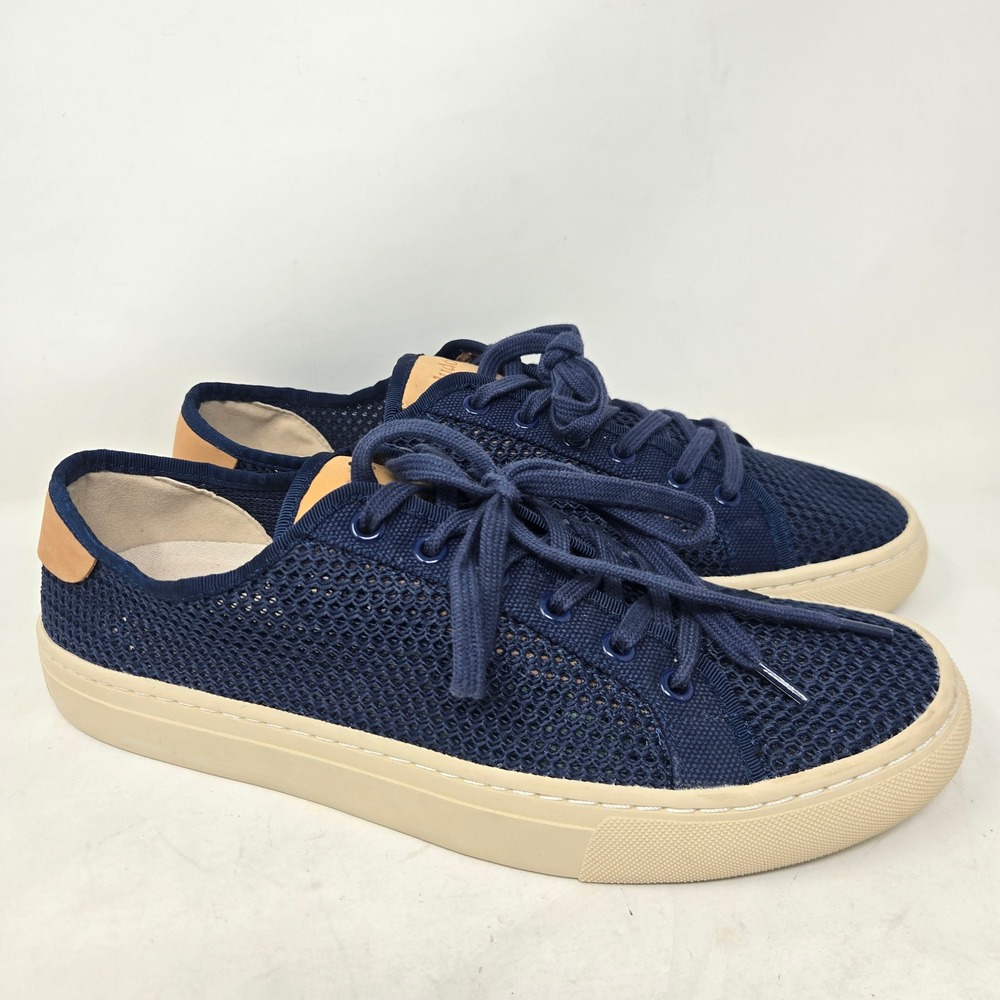 Soludos Ashore Mesh Sneakers Mens 9.5 Navy Blue Leather Trim Low Top Lace Up